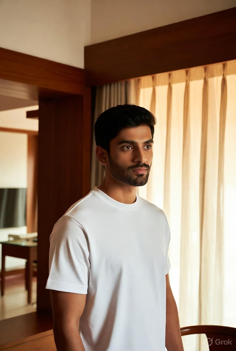 man wearing white cotton t-shirt in Mumbai street style